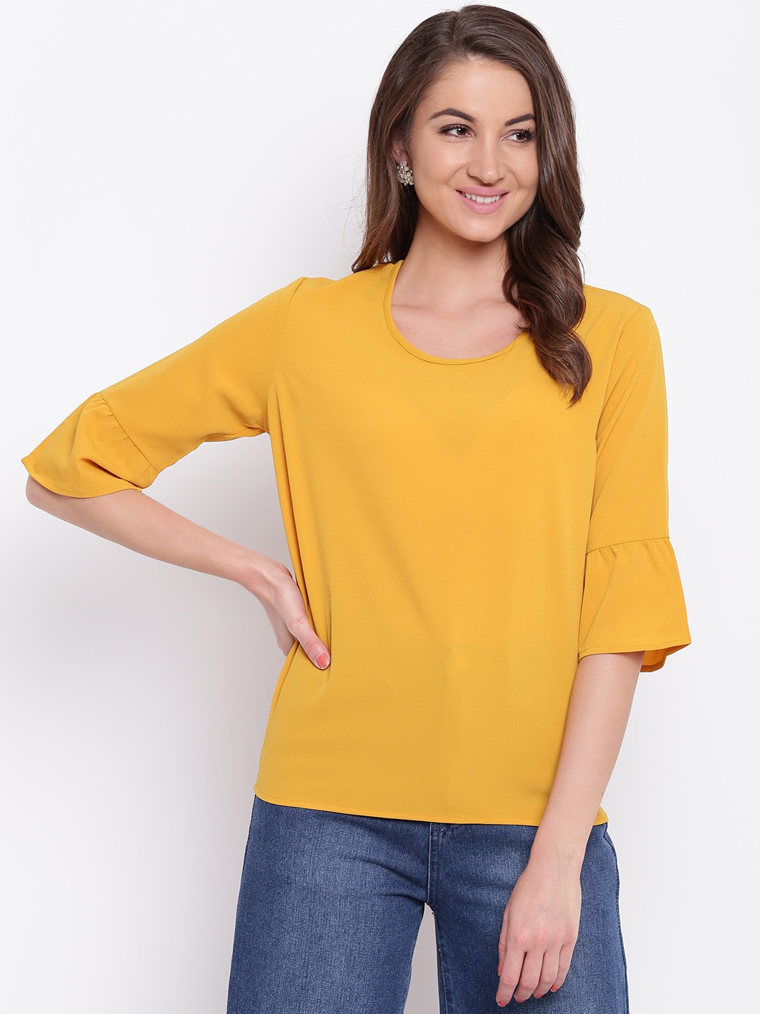 

Mayra Bell Sleeves Crepe Top, Yellow