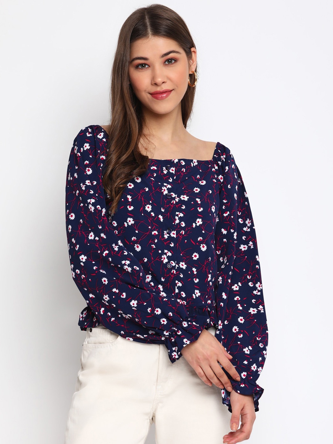 

Mayra Floral Print Crepe Blouson Top, Blue