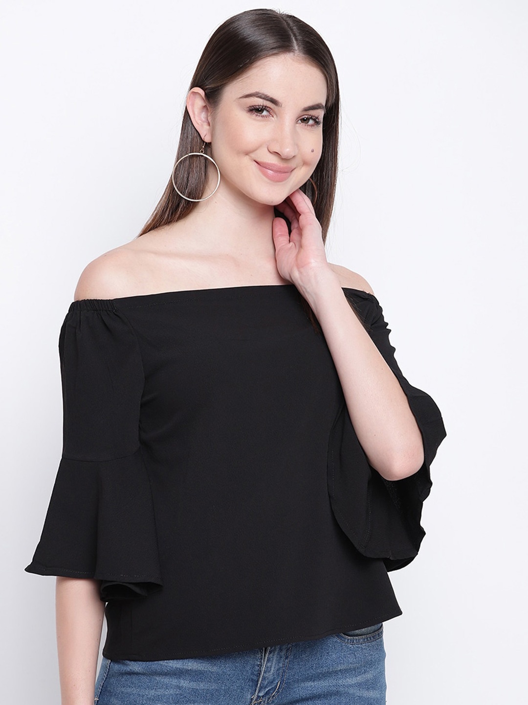 

Mayra Off-Shoulder Crepe Bardot Top, Black
