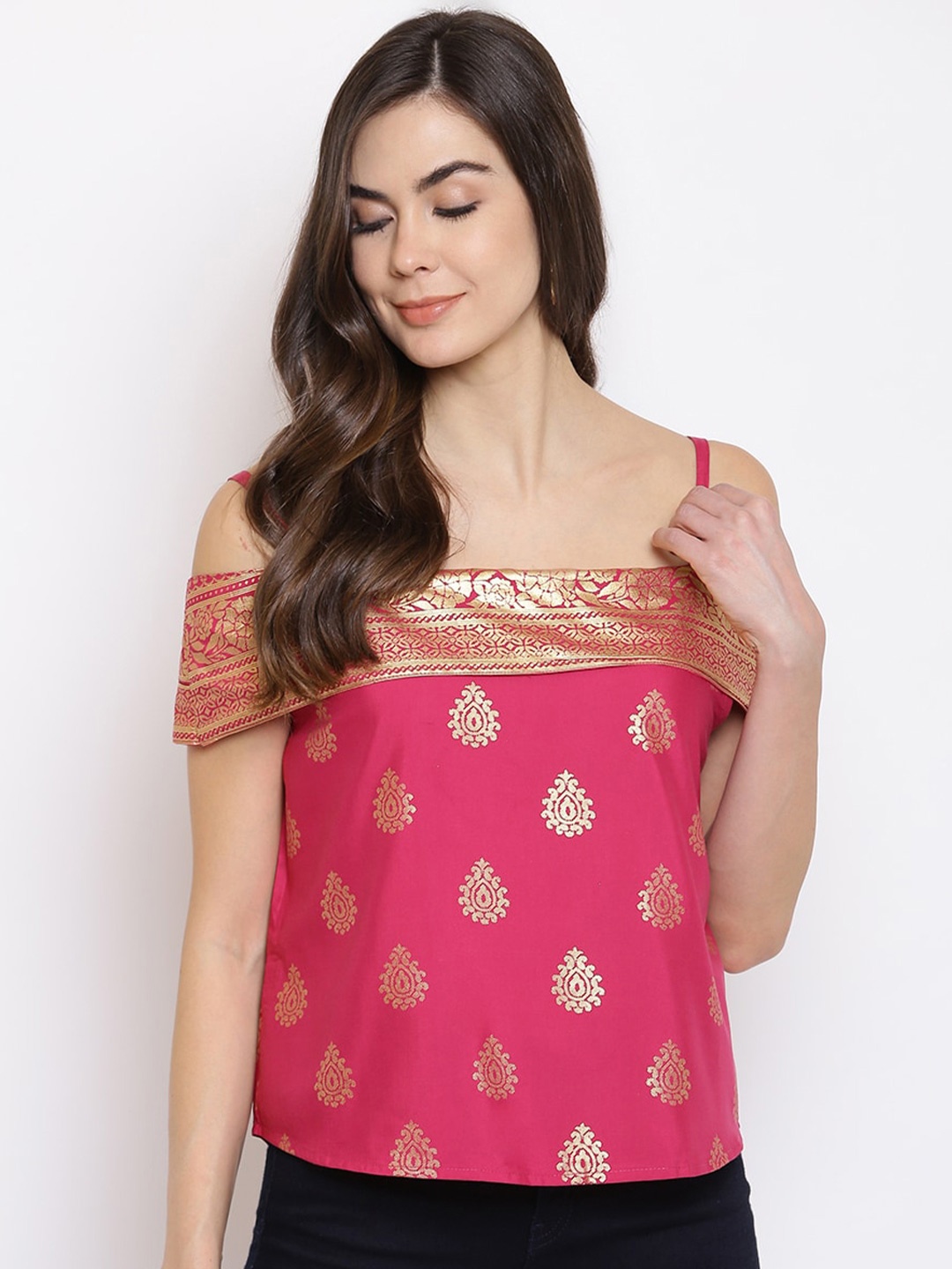 

Mayra Print Off-Shoulder Top, Pink