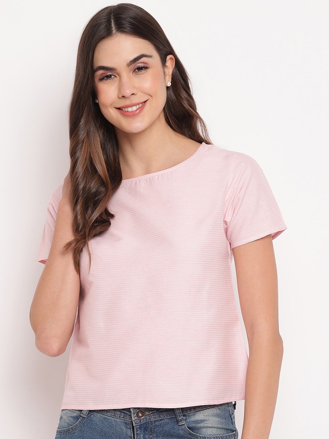 

Mayra Boat Neck Short Sleeves Top, Pink