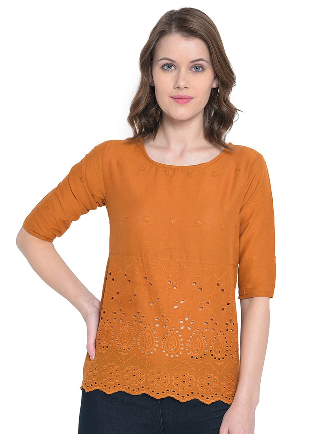 

Mayra Floral Embroidered Top, Mustard