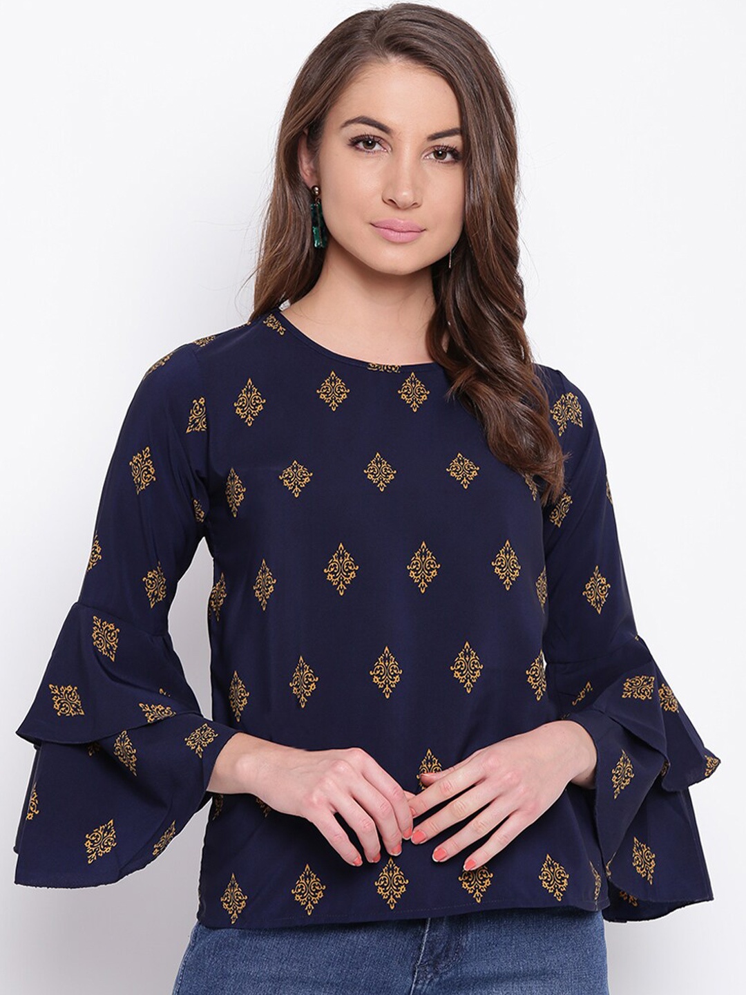 

Mayra Bell Sleeves Print Top, Blue