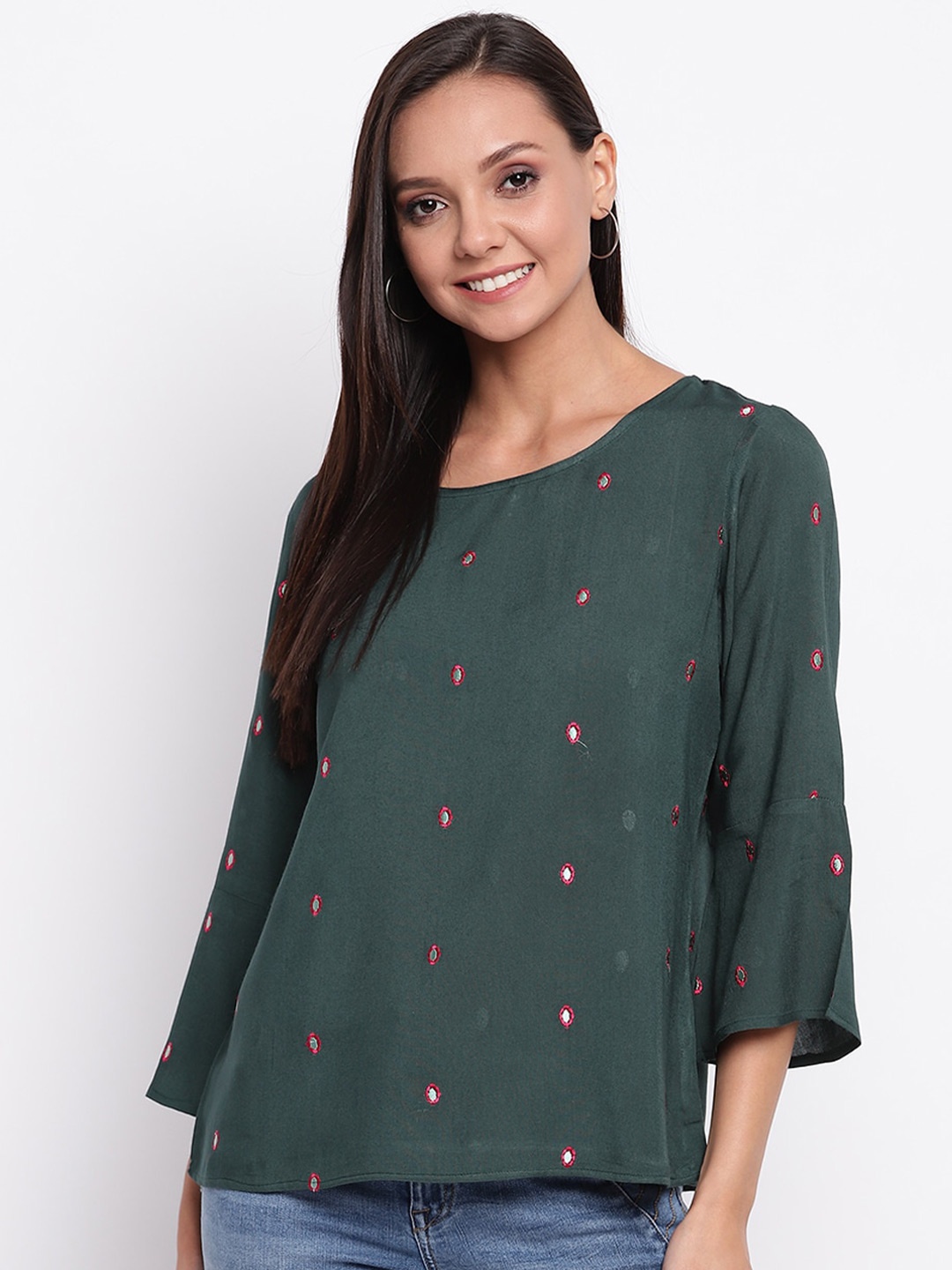 

Mayra Embroidered Pure Cotton Top, Green