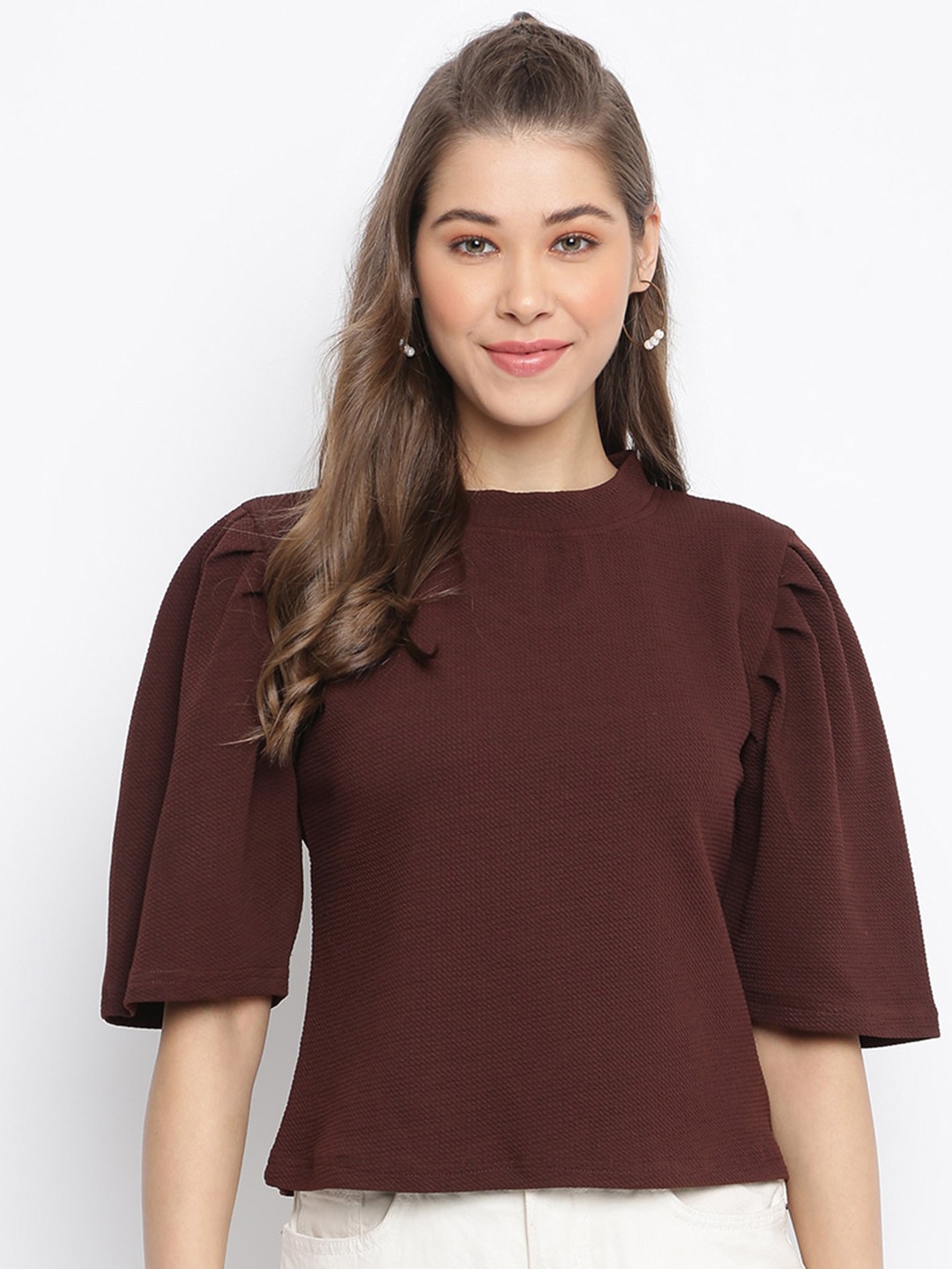 

Mayra Bell Sleeves High Neck Top, Brown