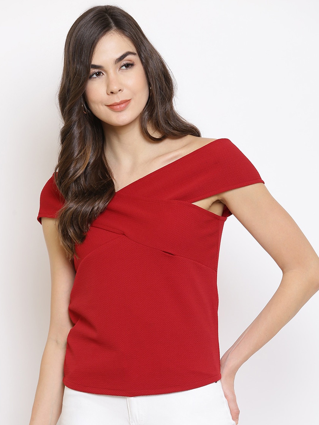 

Mayra V-Neck Extended Sleeves Top, Red