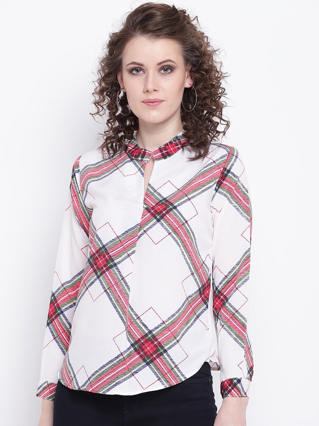 

Mayra Checked Shirt Style Top, White