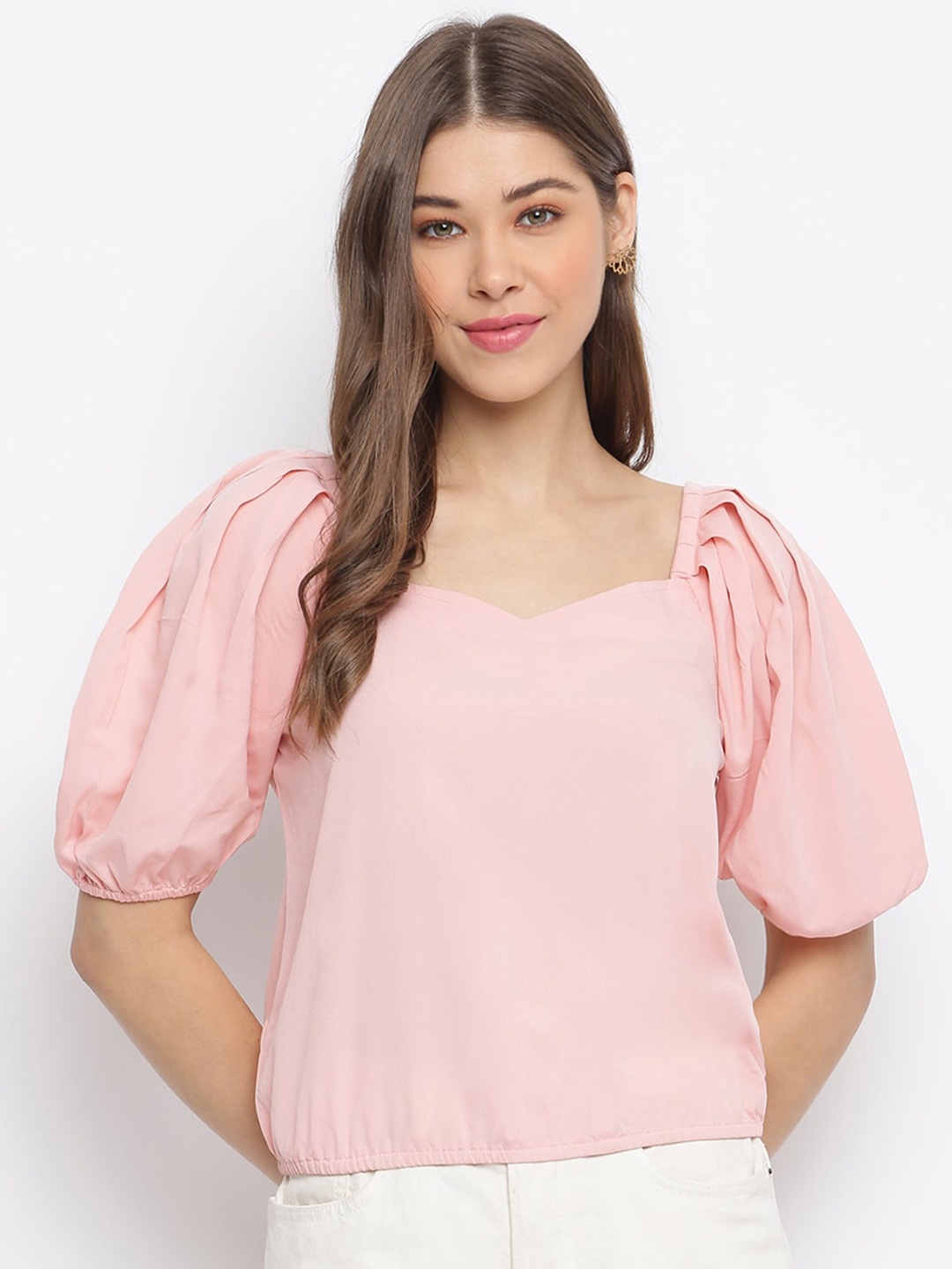 

Mayra Sweetheart Neck Puff Sleeves Top, Pink