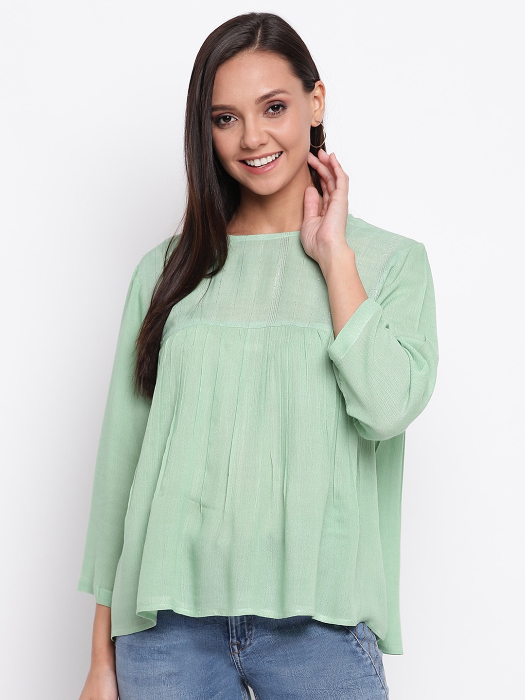 

Mayra Round Neck A-line Top, Green