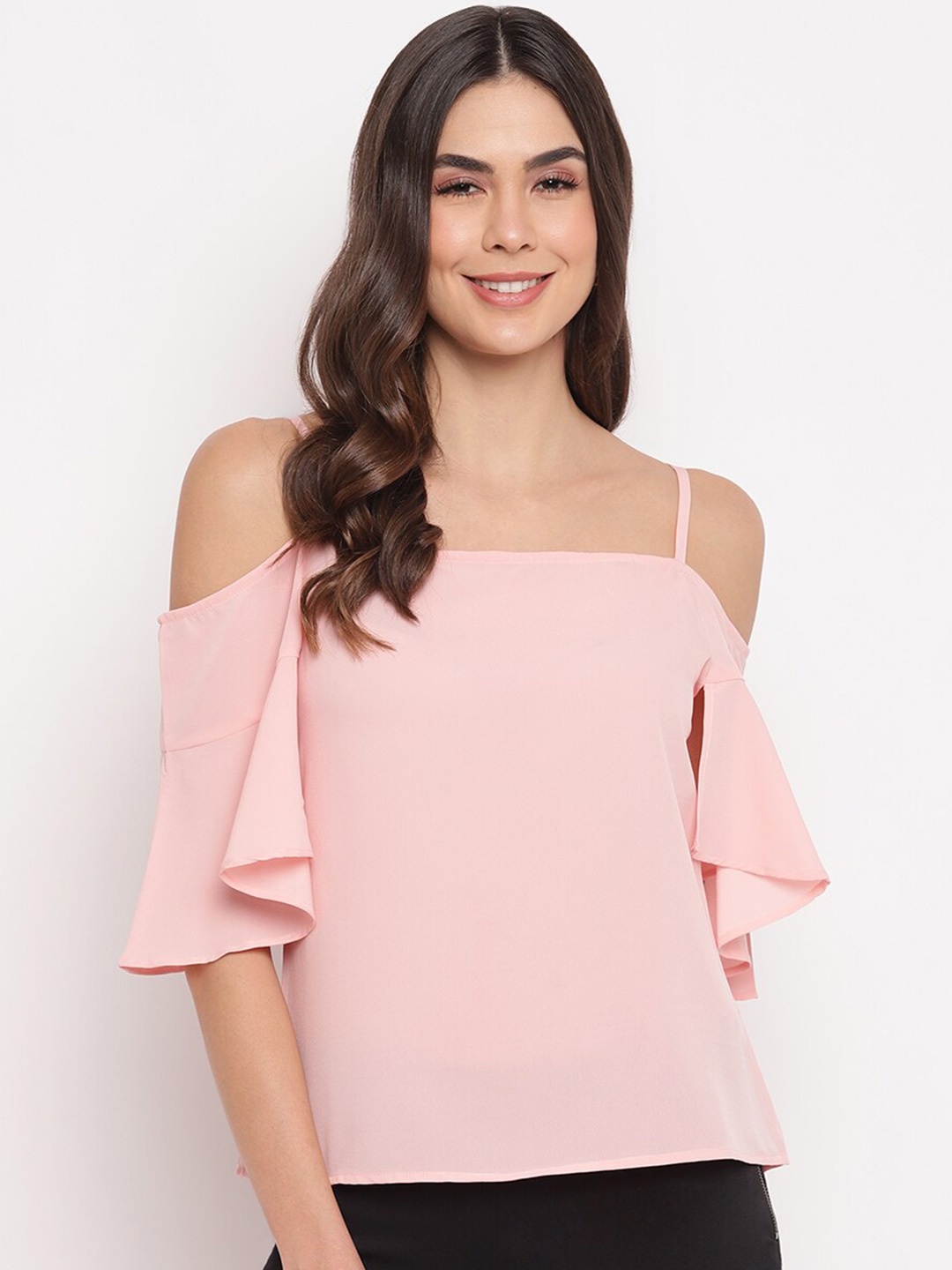 

Mayra Shoulder Straps Crepe Bardot Top, Pink