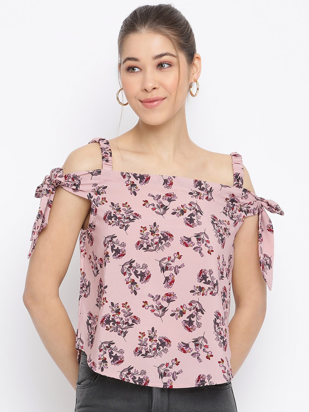 

Mayra Floral Print Crepe Bardot Top, Pink