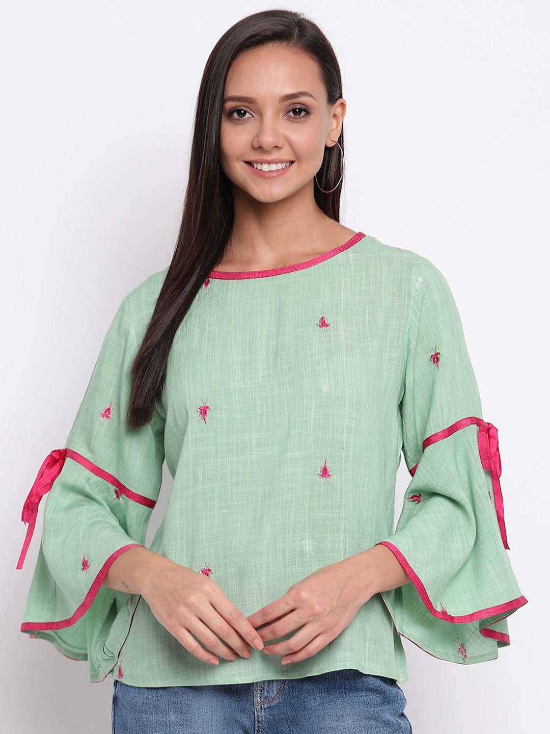 

Mayra Embroidered Bell Sleeves Top, Green