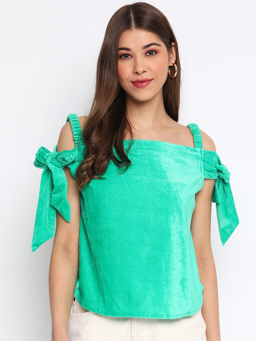 

Mayra Shoulder Straps Tie- Up Velvet Top, Green