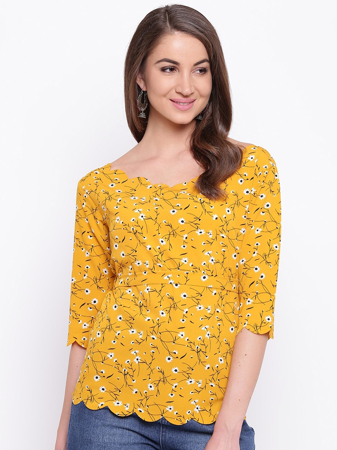 

Mayra Round Neck Floral Printed Top, Yellow