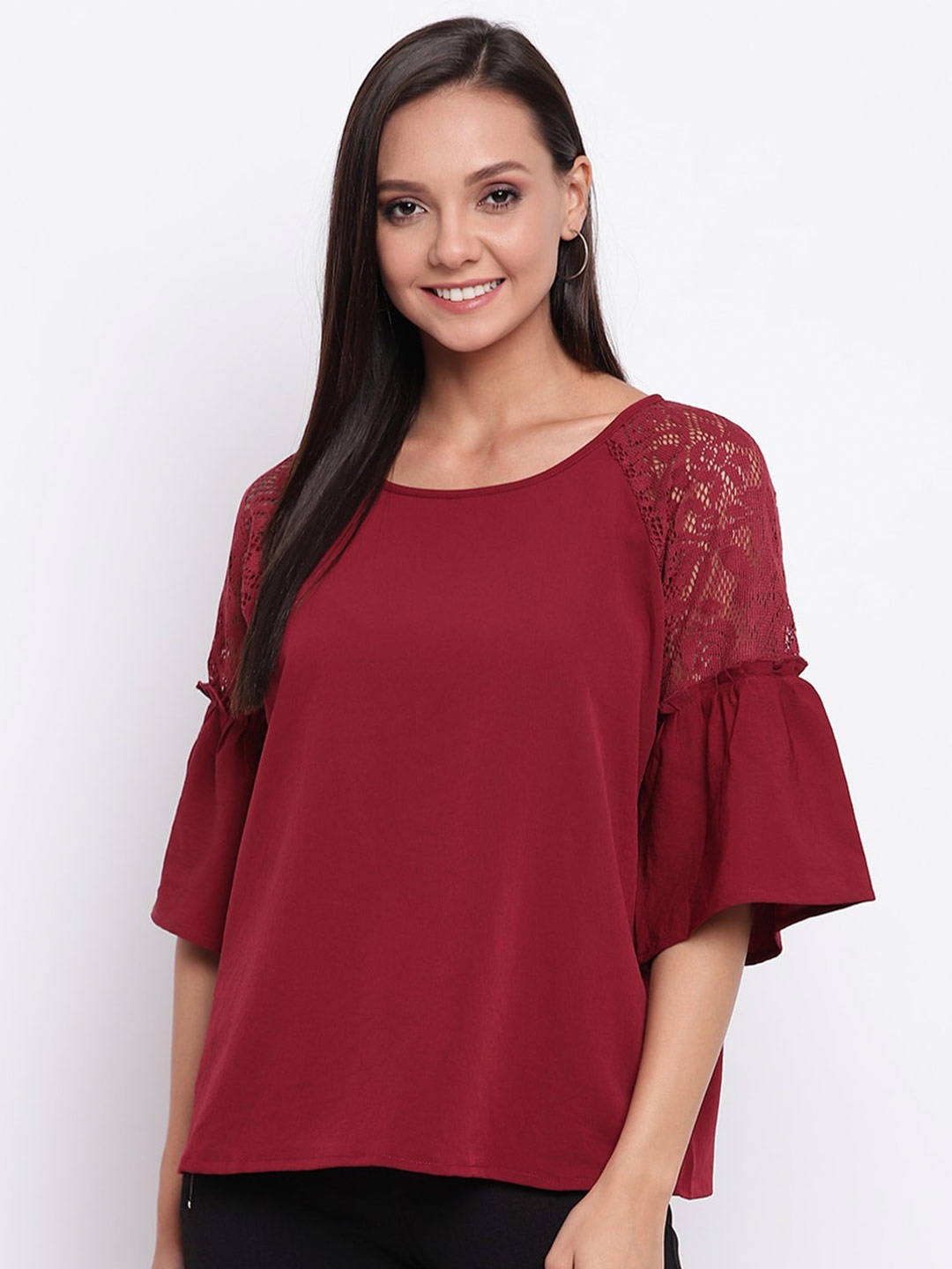 

Mayra Round Neck Raglan Bell Sleeves Top, Maroon