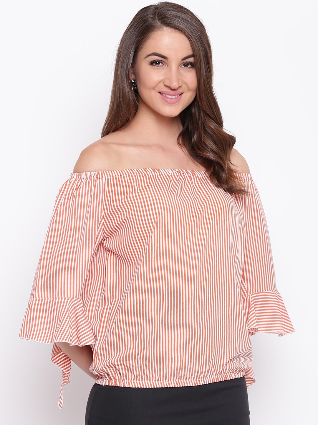 

Mayra Striped Off-Shoulder Crepe Bardot Top, Pink