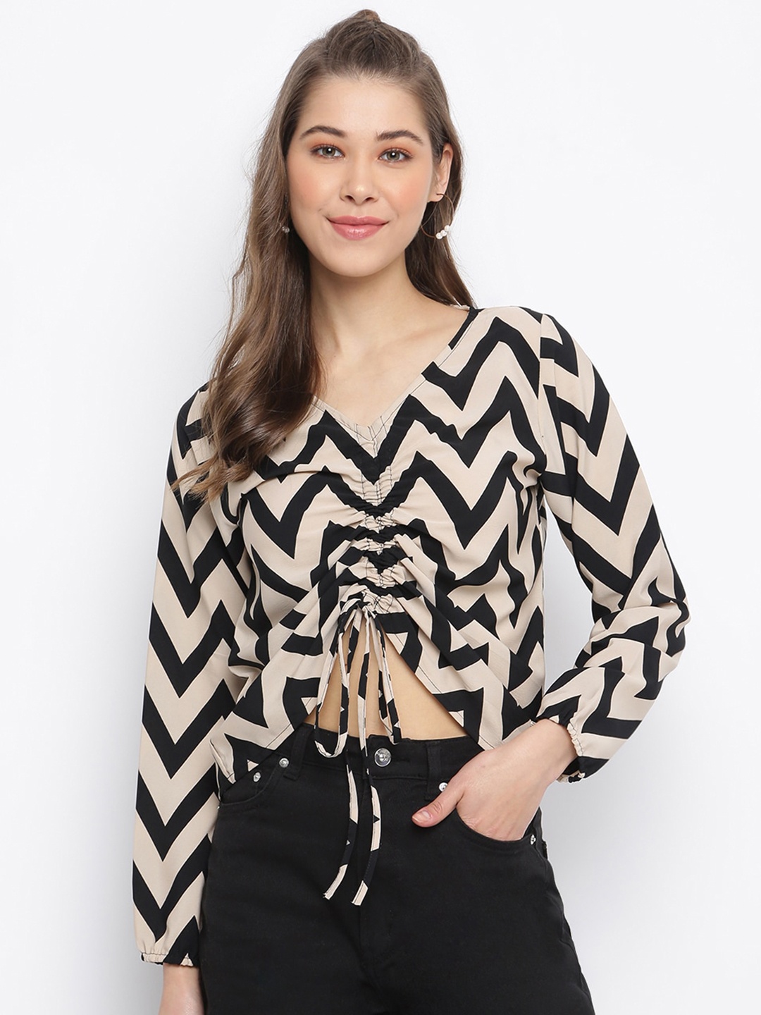 

Mayra Print Crepe Wrap Top, Beige