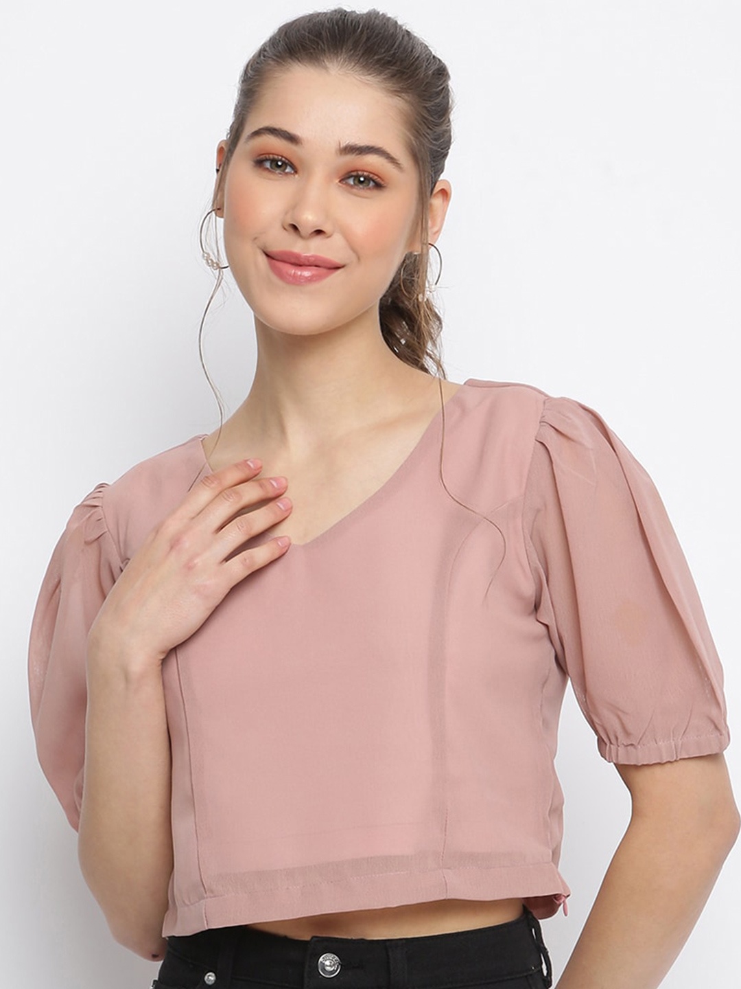 

Mayra V-Neck Georgette Crop Top, Pink