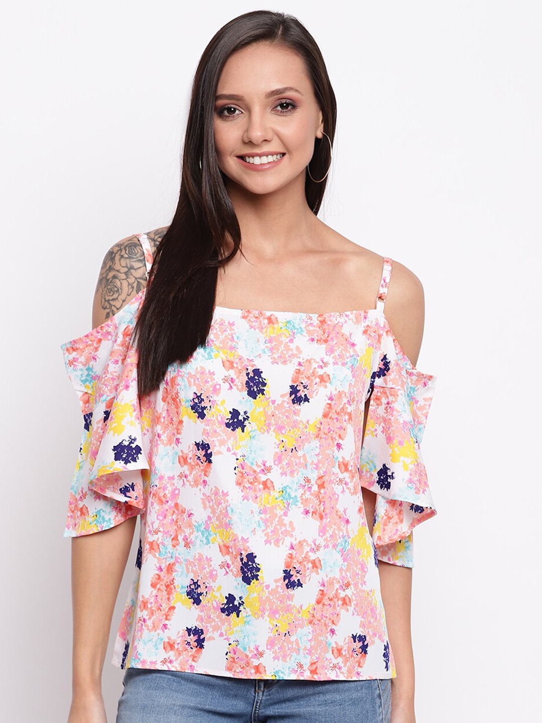 

Mayra Shoulder Straps Abstract Printed Top, Multi