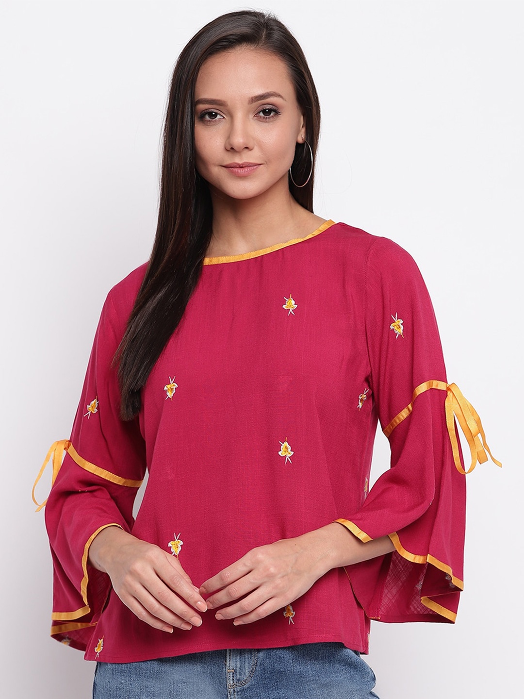 

Mayra Bell Sleeves Embellished Top, Magenta