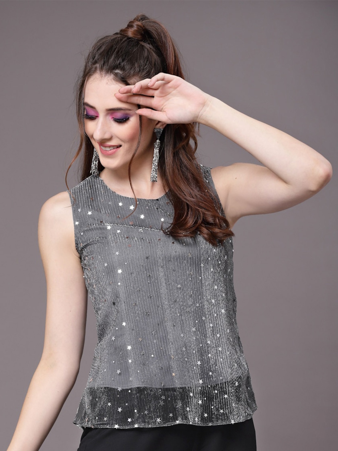 

Selvia Embellished Sleeveless Top, Grey