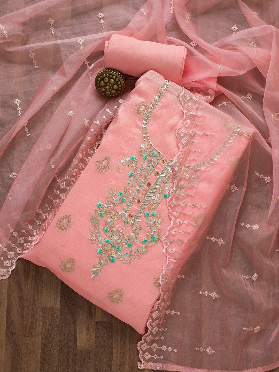 

Koskii Embroidered Unstitched Dress Material, Peach