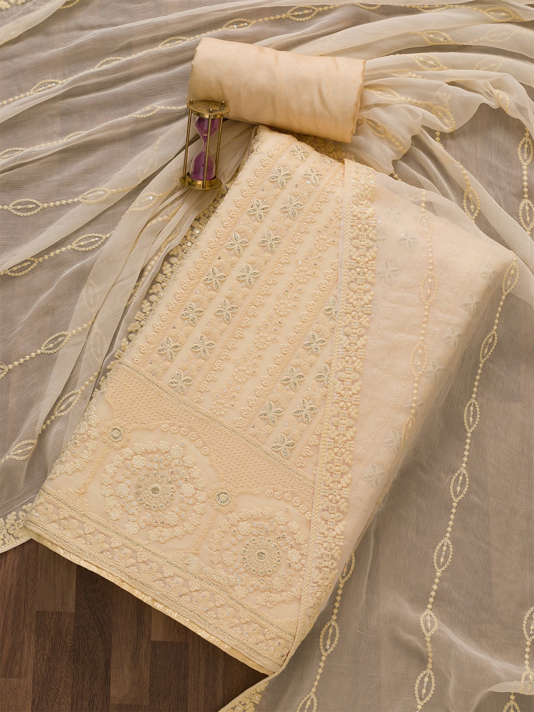 

Koskii Embroidered Unstitched Dress Material, Cream