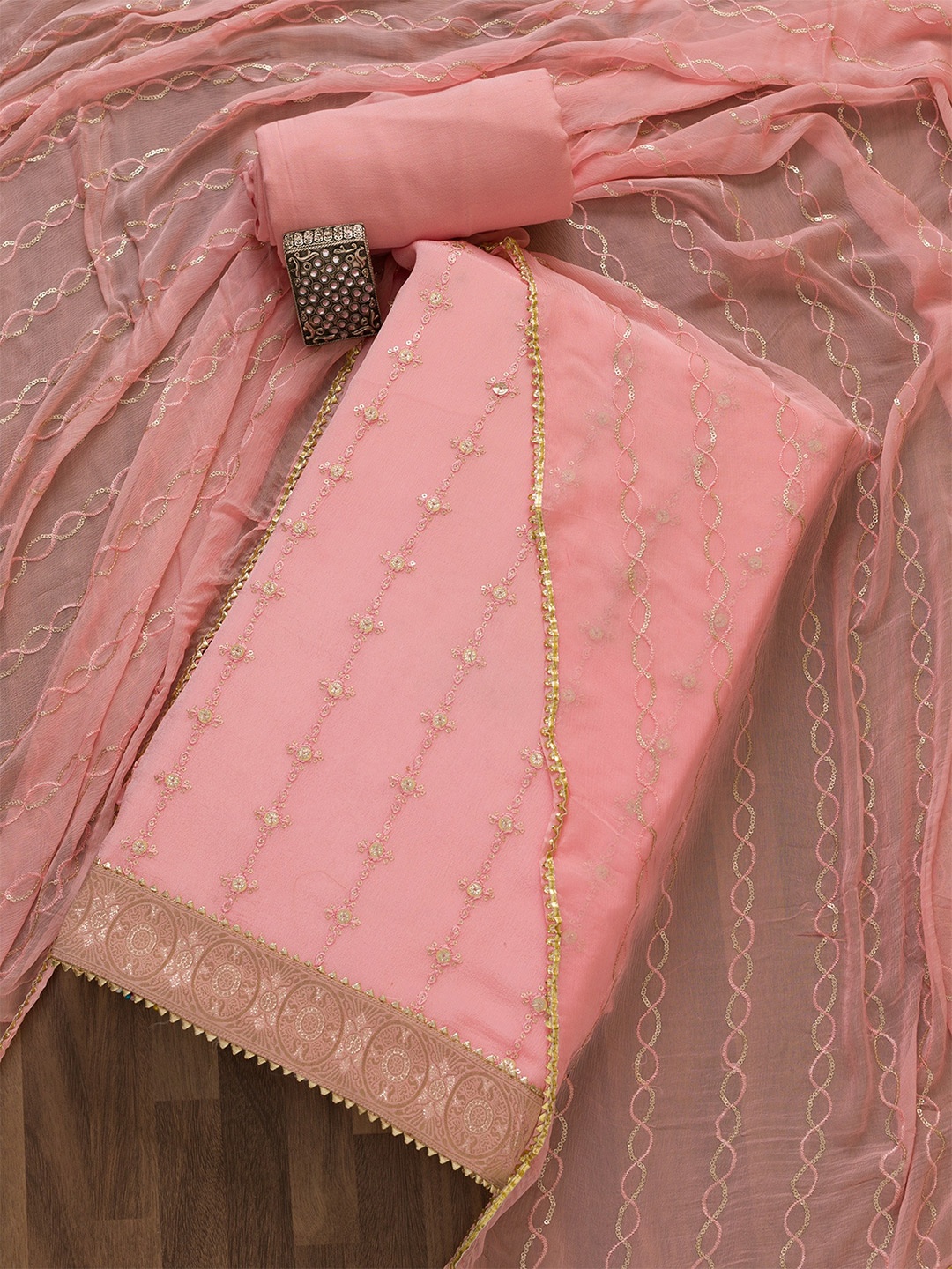 

Koskii Embroidered Unstitched Dress Material, Pink