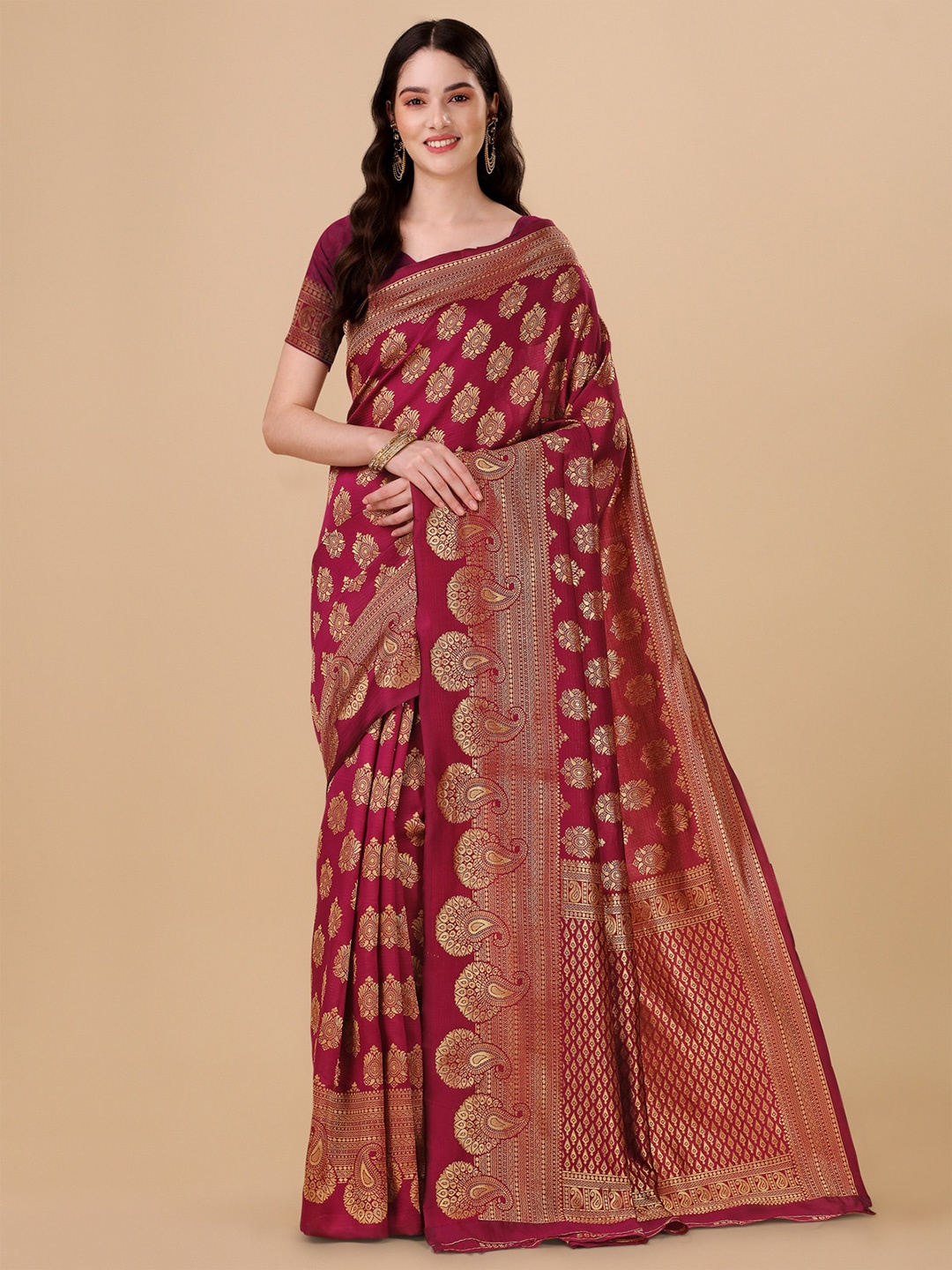 

Jinax Ethnic Woven Design Zari Pure Silk Banarasi Saree, Maroon