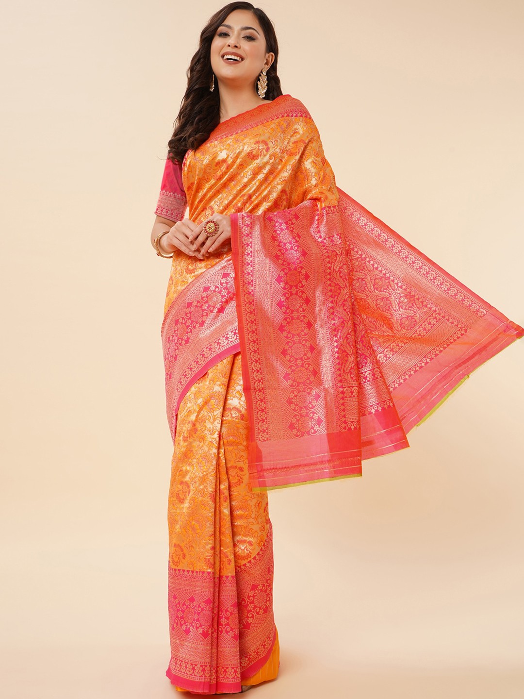 

Jinax Woven Design Zari Pure Silk Banarasi Saree, Gold