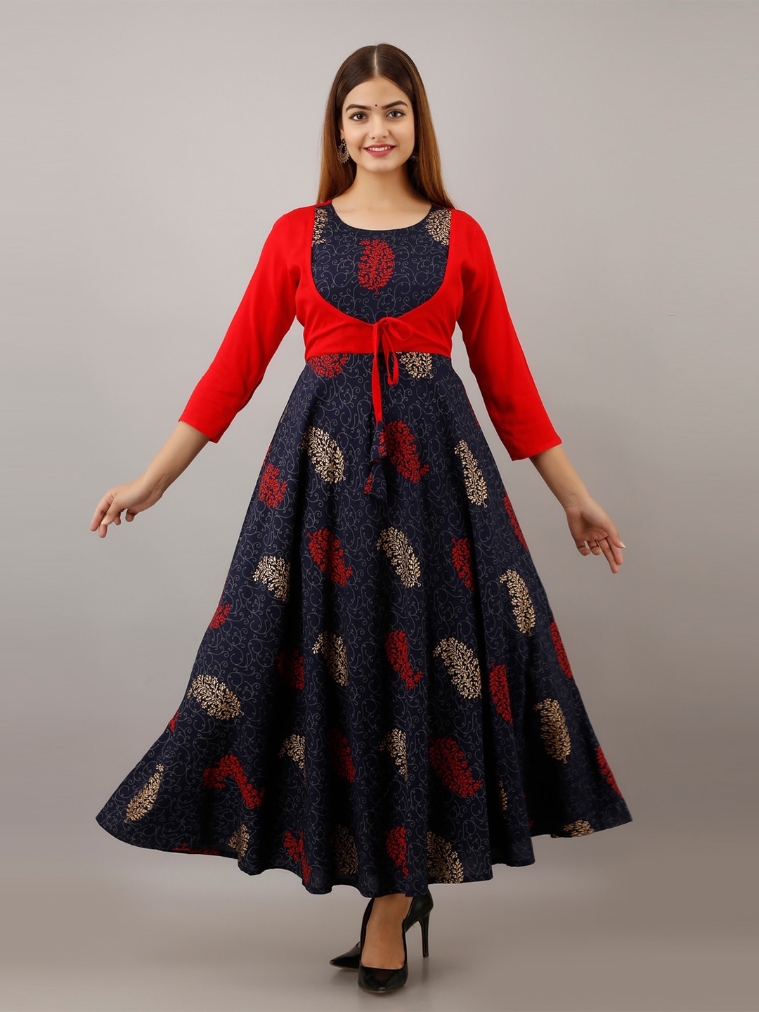 

Ethnic DressAR Floral Printed Ethnic Maxi Ethnic Dress, Blue