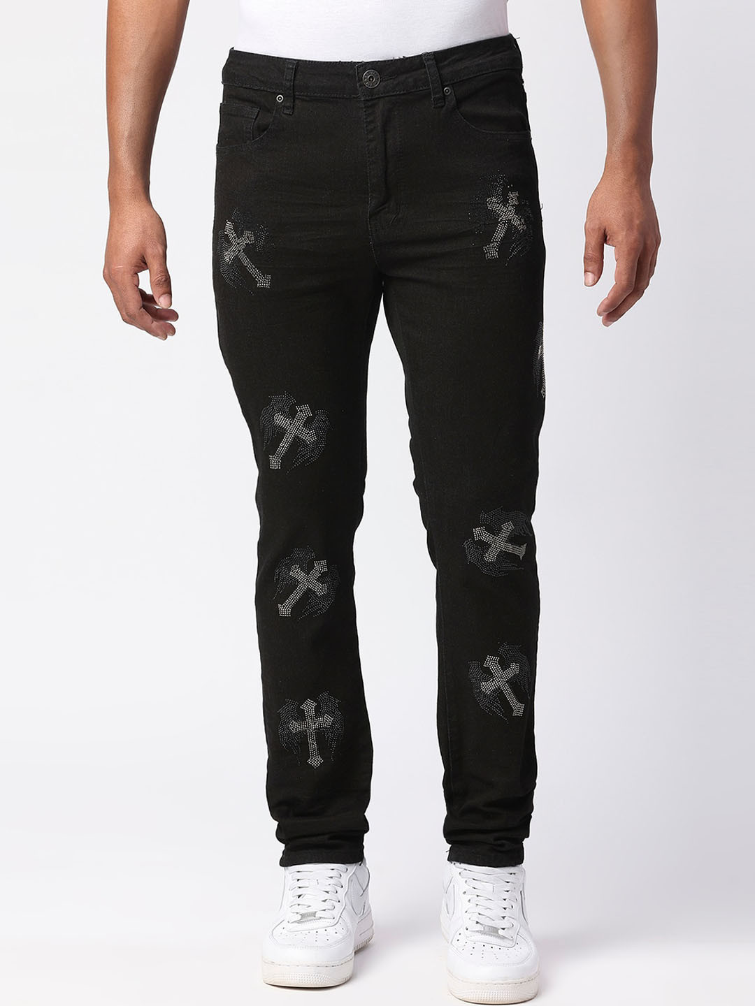 

WAIMEA Men Black Skinny Fit Embellished Stretchable Jeans