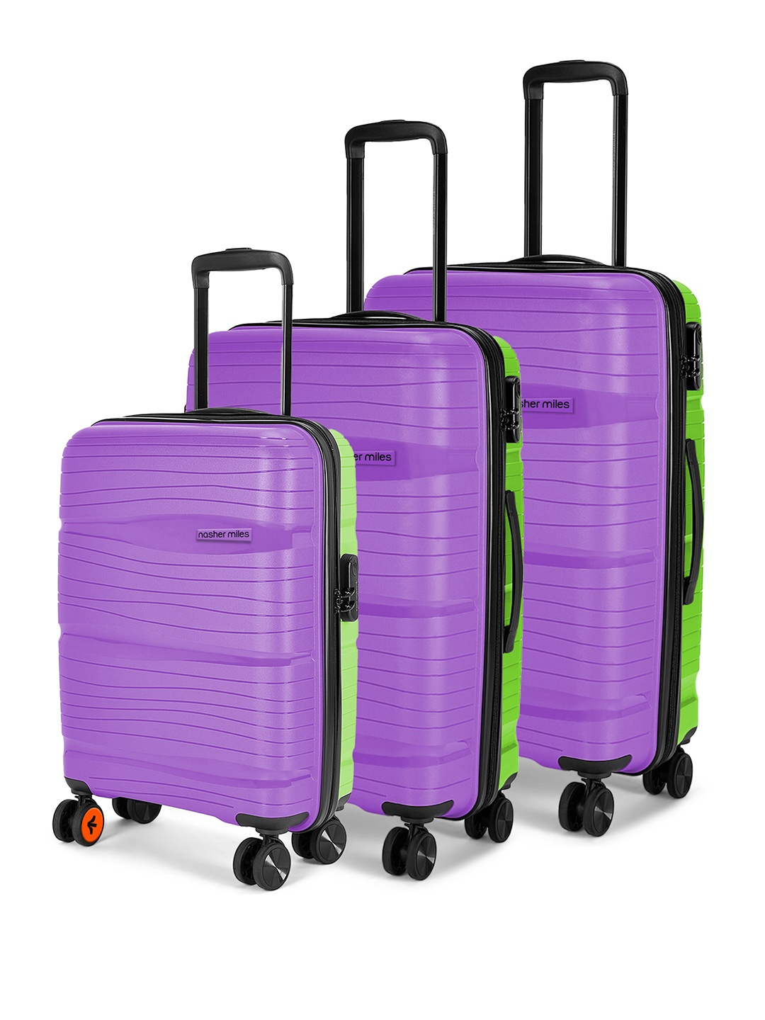 

Nasher Miles Nicobar 3Pcs Colourblocked Hard-Sided Polypropylene Large Medium & Small Trolley Bags, Purple
