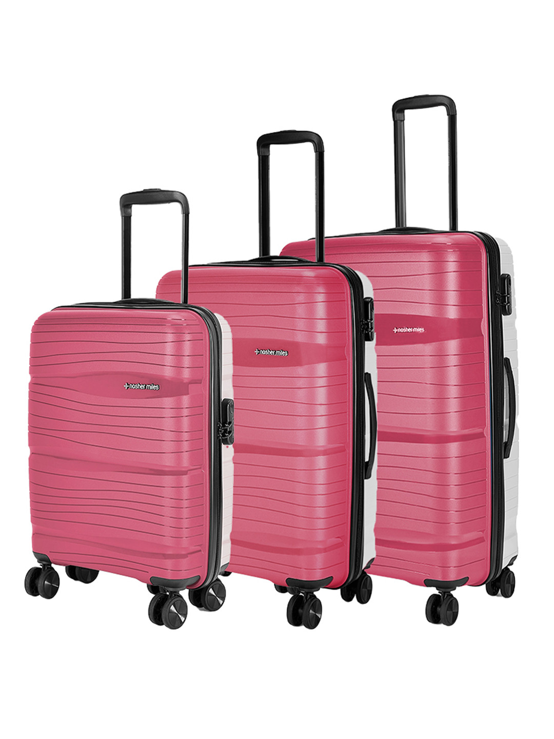 

Nasher Miles Set Of 3 Colourblocked Hard-Sided Trolley Suitcase, Pink
