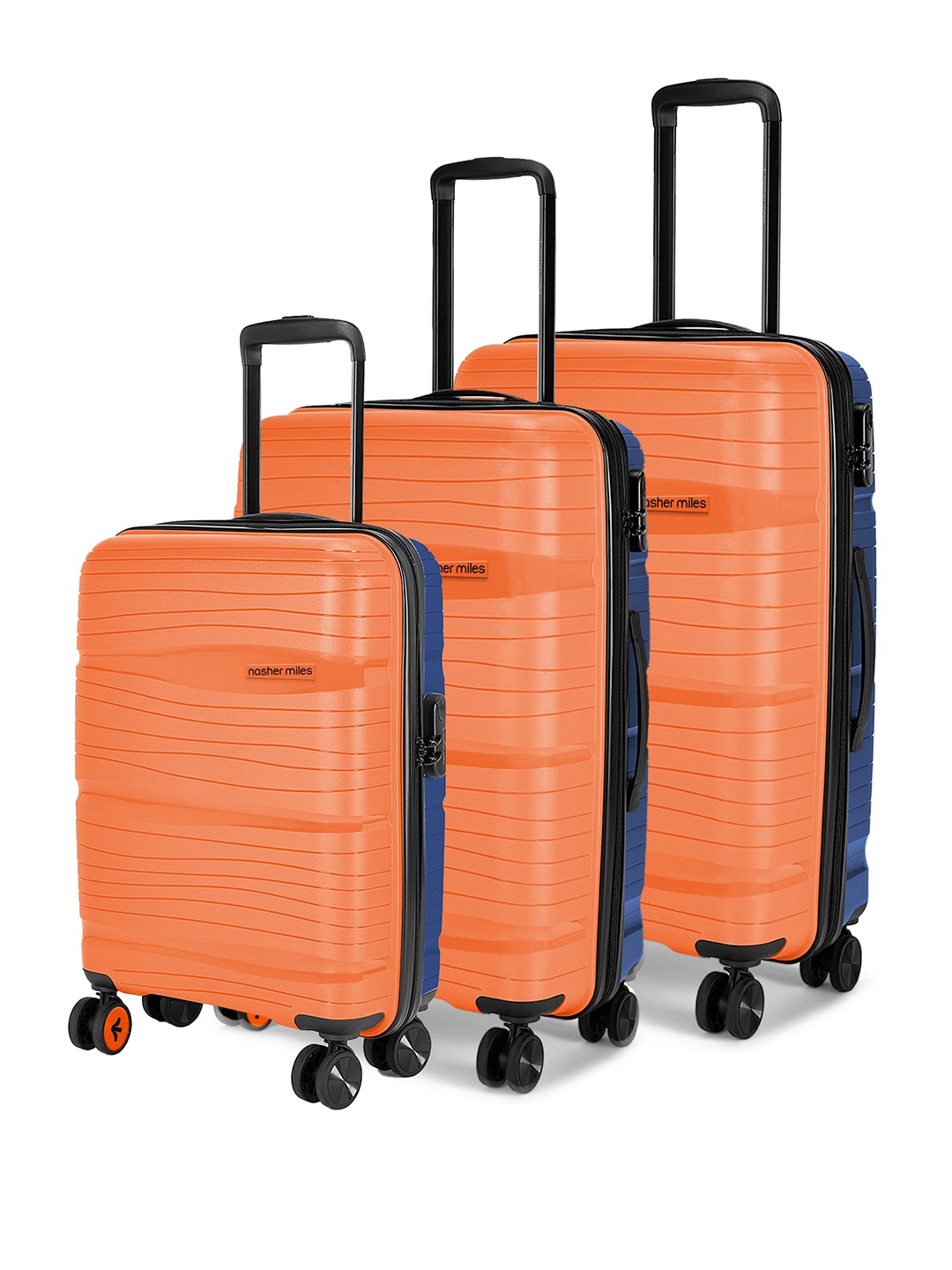 

Nasher Miles Set Of 3 Colourblocked Hard-Sided Medium Trolley Suitcase, Orange