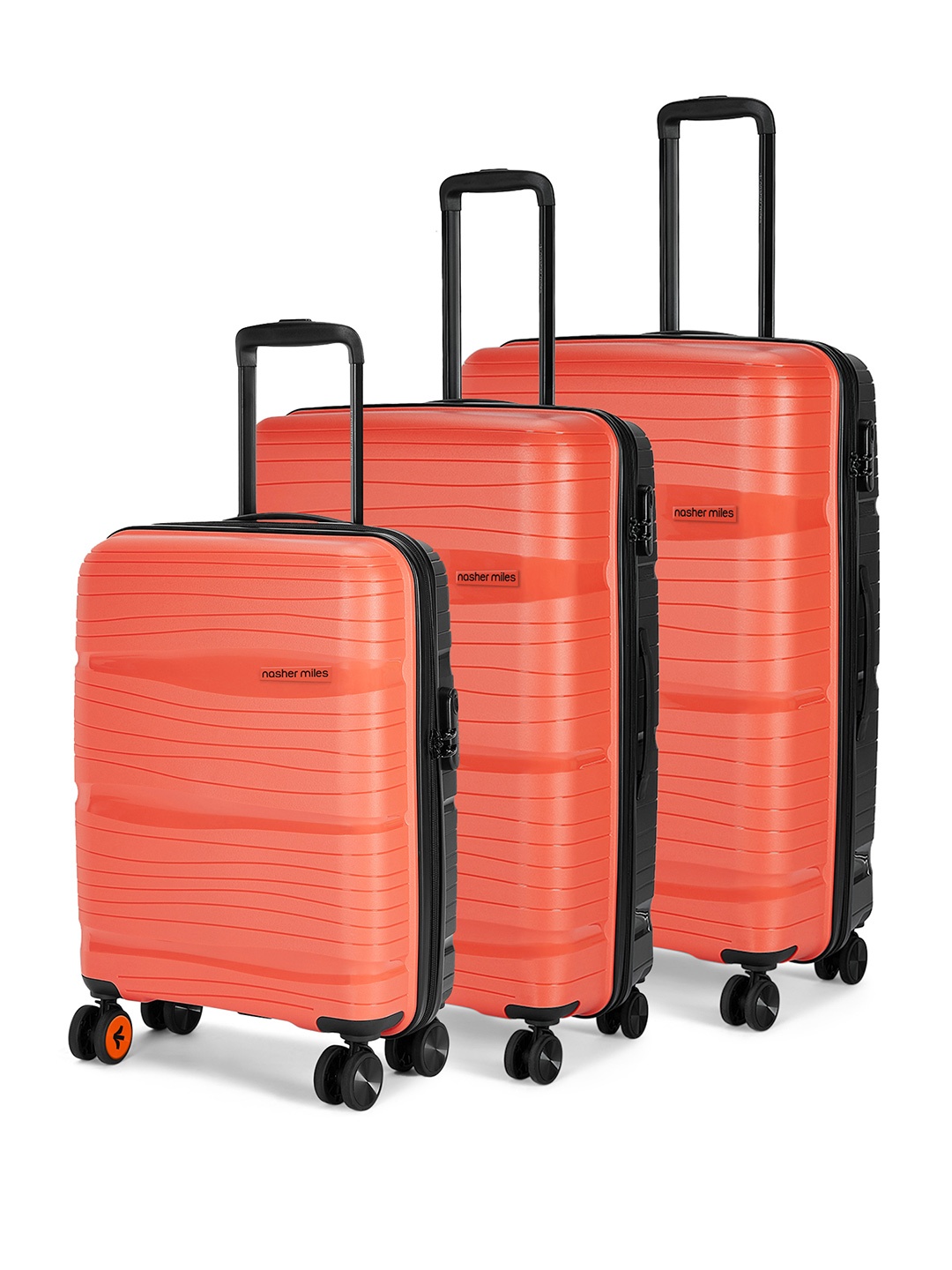 

Nasher Miles Nicobar Set Of 3 Dual-Toned & Textured Hard-Sided Trolley Suitcase, Orange