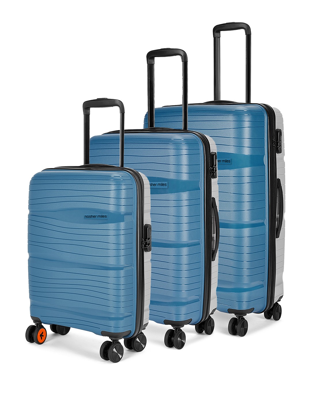 

Nasher Miles Set Of 3 Textured Hard-Sided Trolley Suitcases, Blue