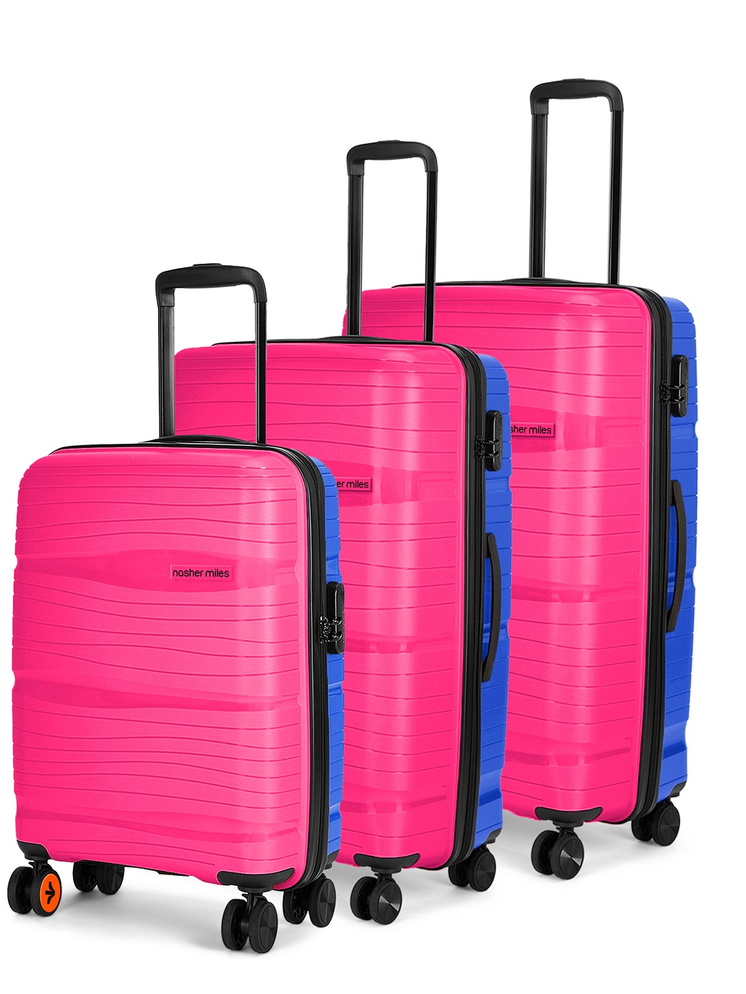 

Nasher Miles Set Of 3 Textured Hard-Sided Trolley Suitcases, Pink