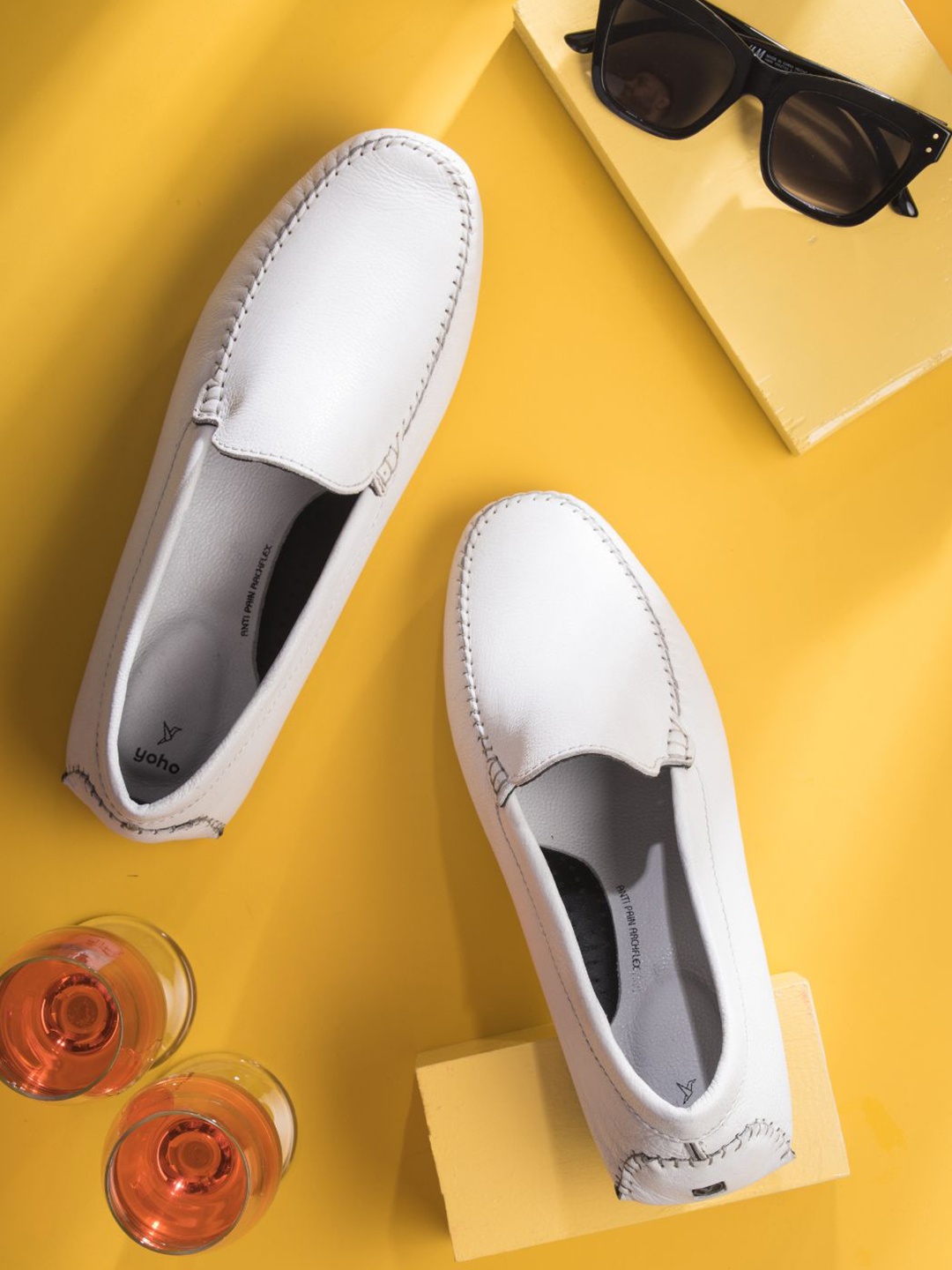 

yoho Men Leather Lightweight Loafers, White