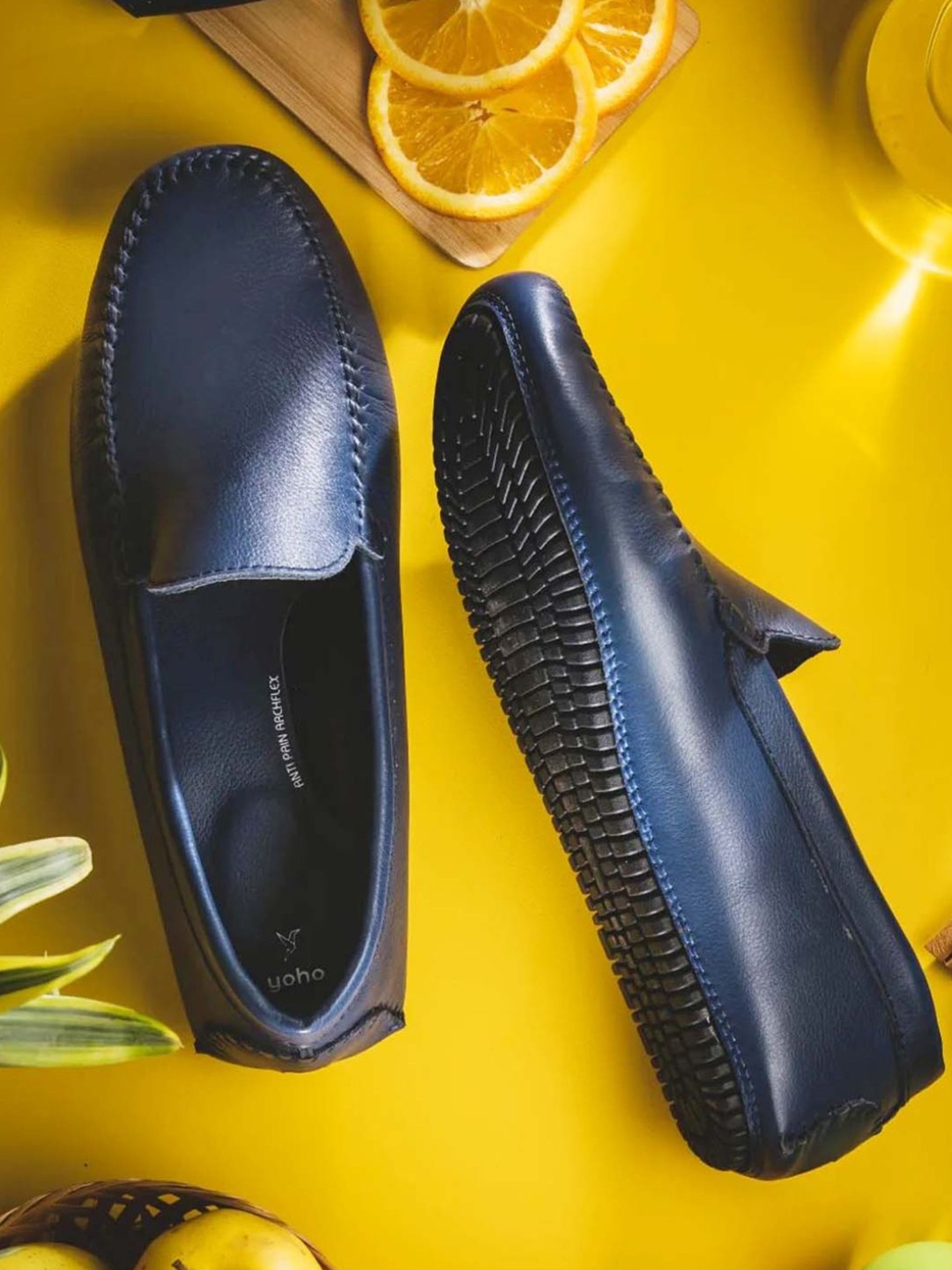 

yoho Men Leather Lightweight Loafers, Navy blue