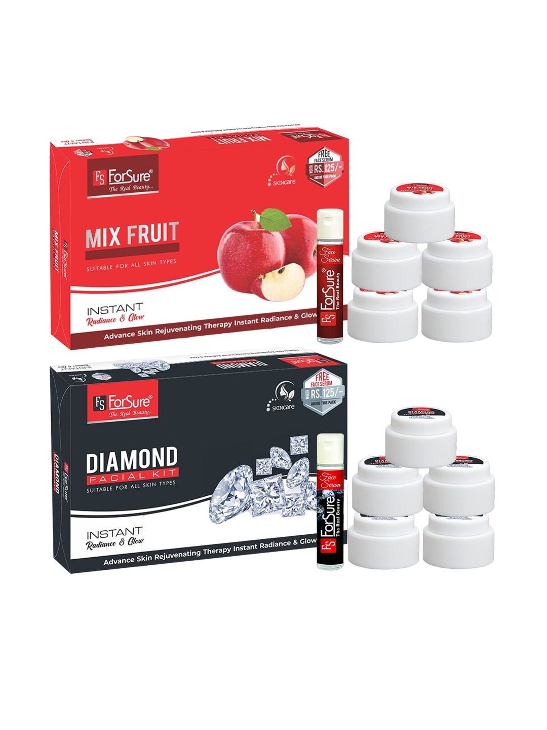 

ForSure Set of Mix Fruit & Diamond Instant Radiance & Glow Facial Kit, Red