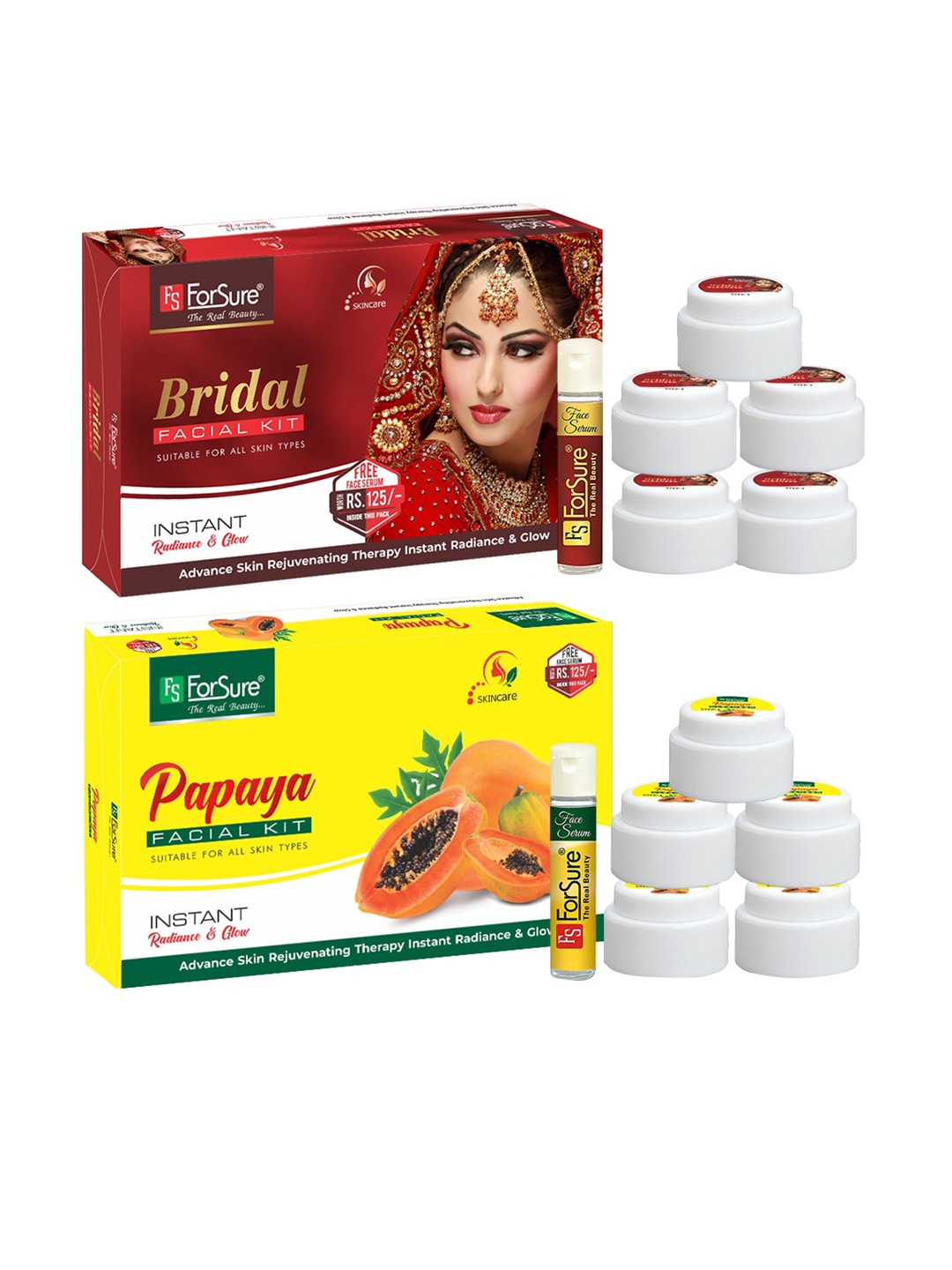 

ForSure Set of Bridal & Papaya Instant Radiance & Glow Facial Kit, Maroon