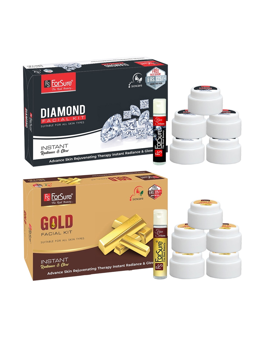 

ForSure Set of Diamond & Gold Facial Kit - 80 g Each, Black