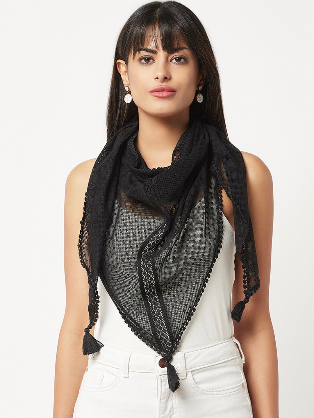 

Espresso Women Doted Mesh Triangle Shawl, Black