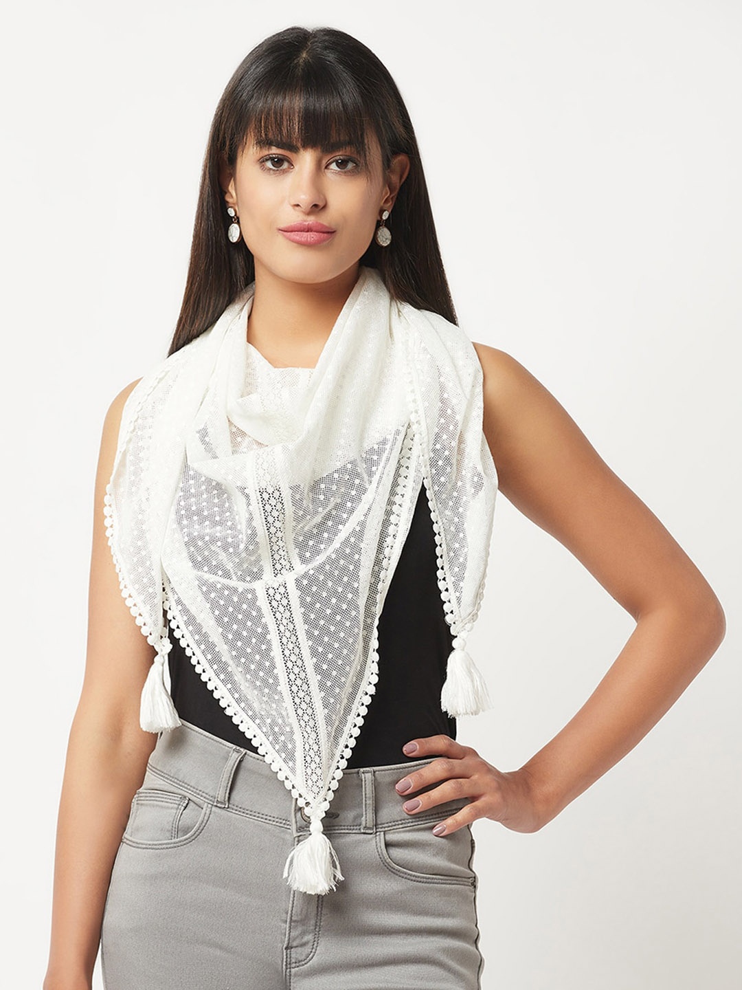 

Espresso Women Doted Mesh Triangle Shawl, Off white