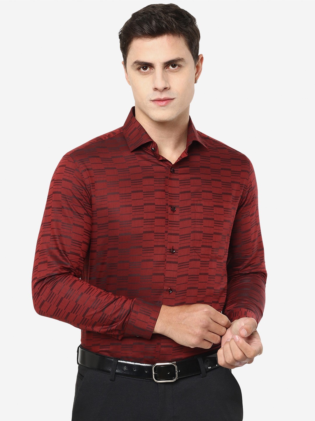 

Greenfibre Slim Fit Abstract Printed Casual Cotton Shirt, Maroon