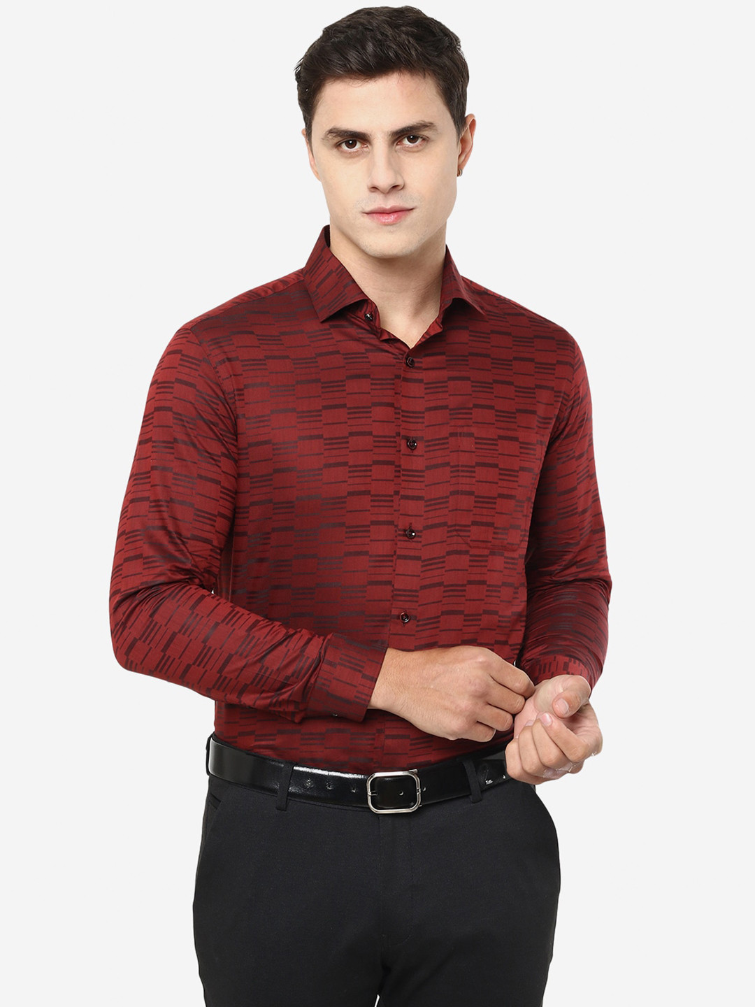 

Greenfibre Slim Fit Abstract Printed Casual Cotton Shirt, Red