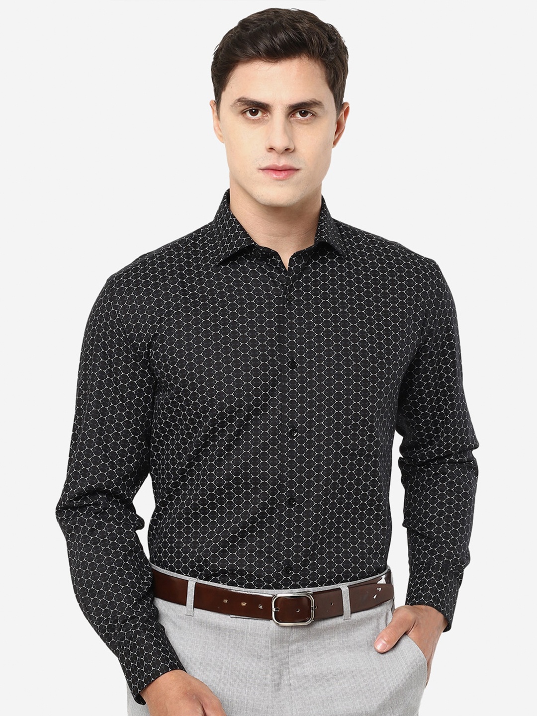 

Greenfibre Geometric Printed Formal Cotton Shirt, Black