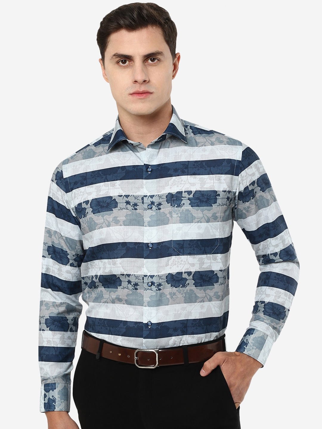 

Greenfibre Men Slim Fit Horizontal Striped Casual Cotton Shirt, White