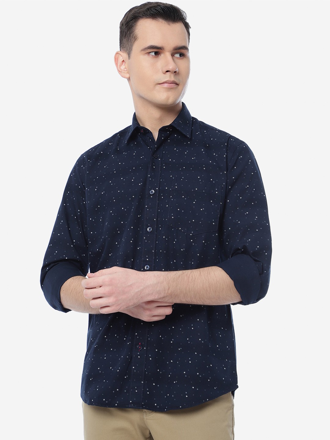 

Greenfibre Slim Fit Micro Ditsy Printed Casual Cotton Shirt, Blue